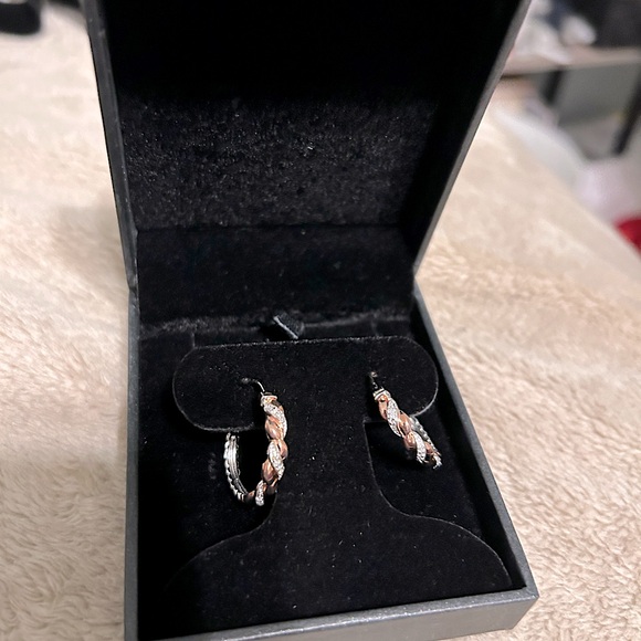 Reeds Two Toned Rose Gold and Silver Twisted 20mm Hoop Earrings - Picture 2 of 2